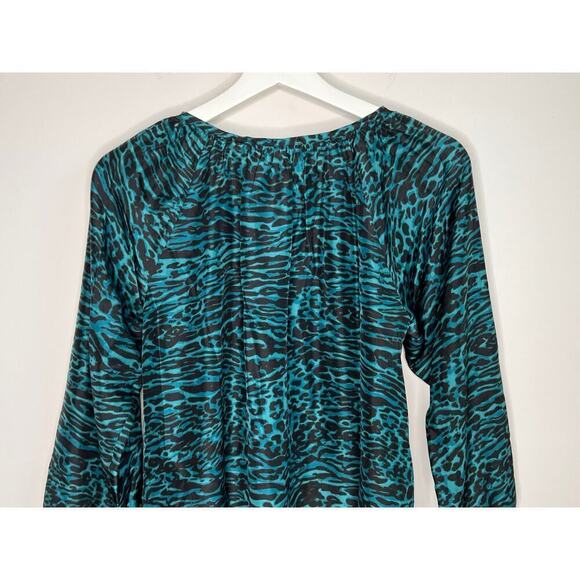 NWT Johnny Was Calme Silk Friday Dress Green Leopard Women's Size XS - Picture 9 of 10